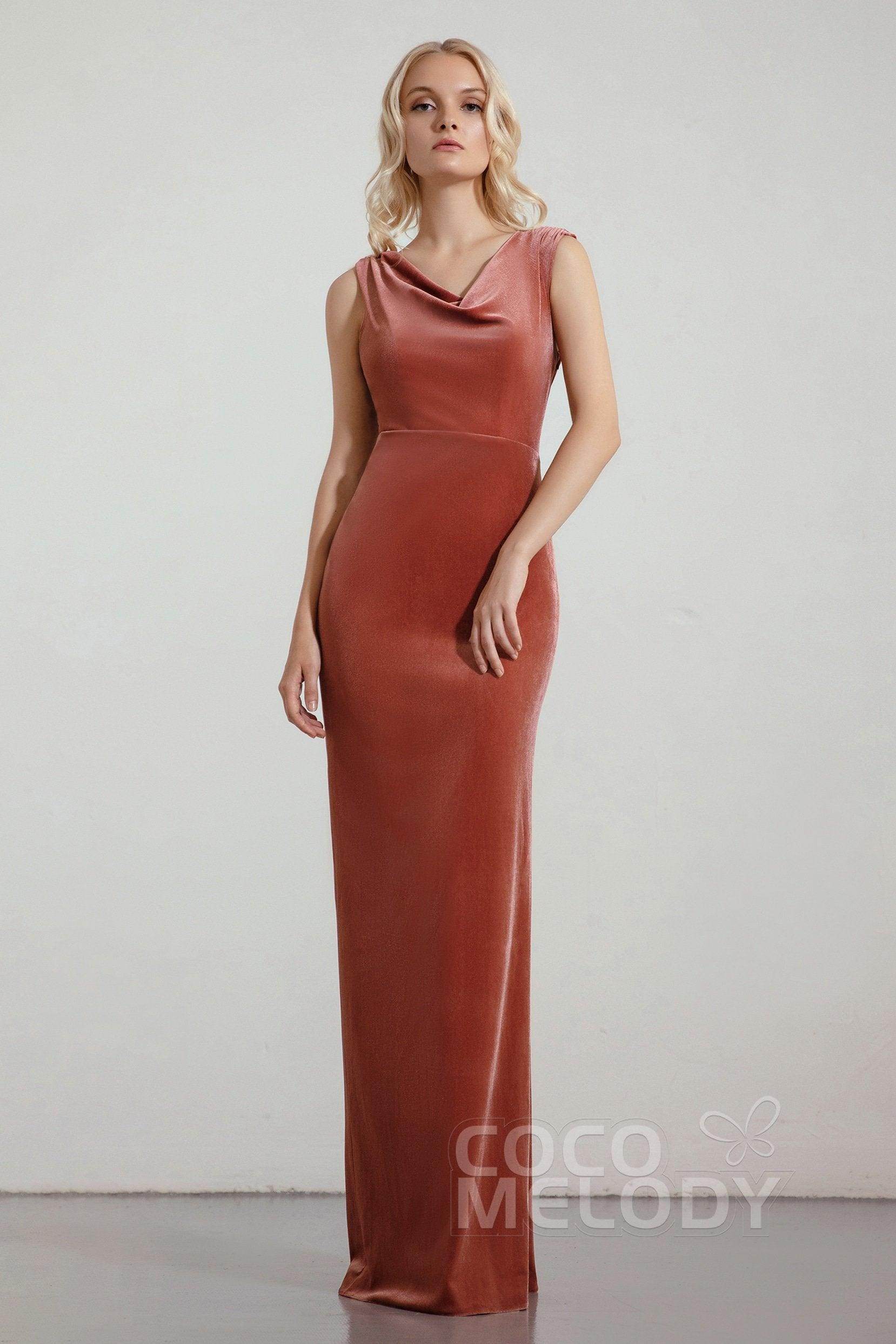 Sheath-Column Floor Length Velvet Bridesmaid Dress Formal Dresses CB0427 - COCOMELODY